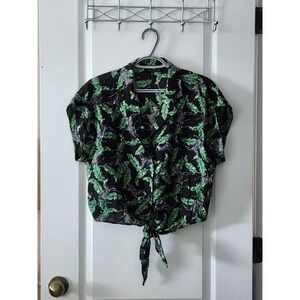 Milk &‎ Honey Women's Blouse Short Sleeve Tie Front, Zebra Pattern Top Safari L